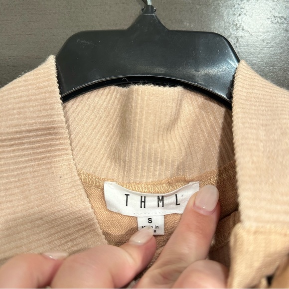 THML Mock Neck Peach Sweater with Button Detail, Size Small - Picture 5 of 7